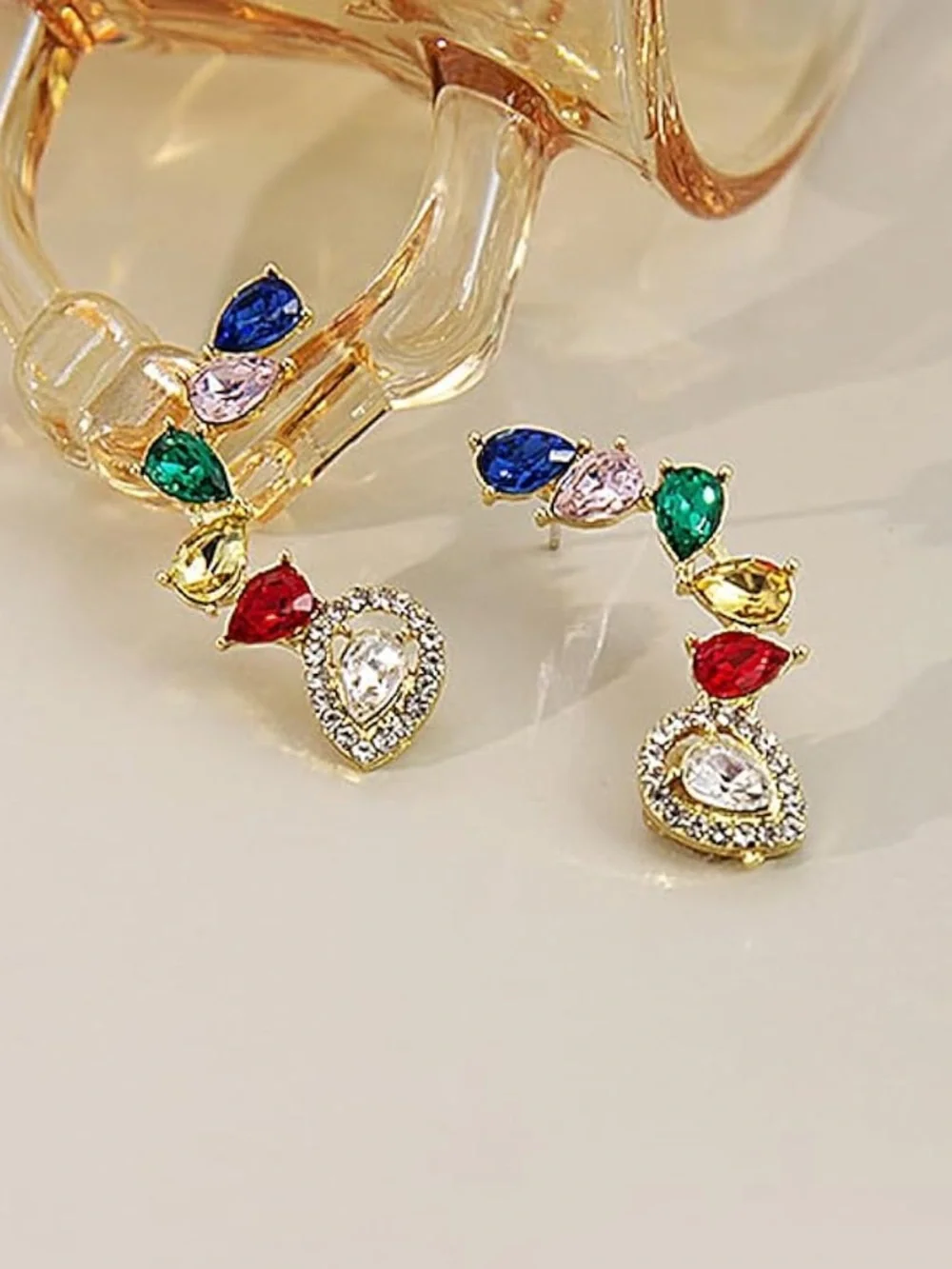 Anthropologie Multicolor Teardrop Crystal Curve Earrings